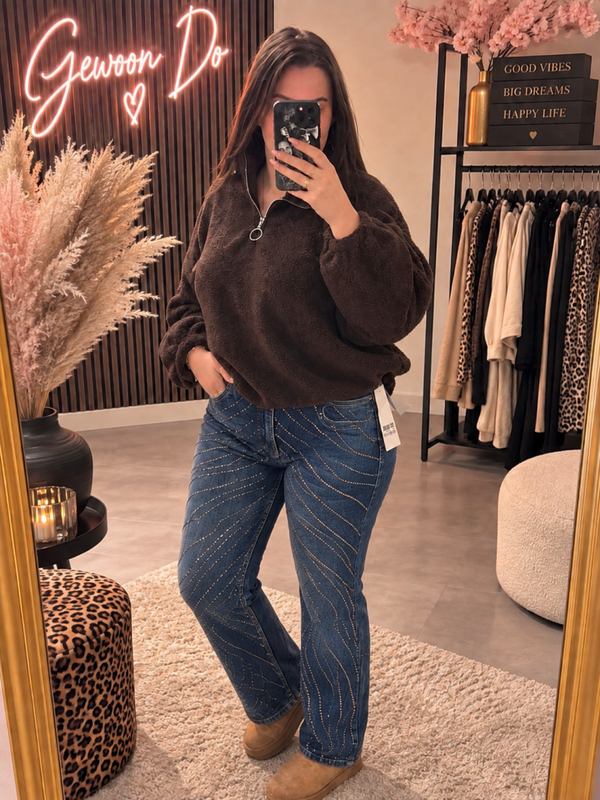 Glitter jeans plussize blauw