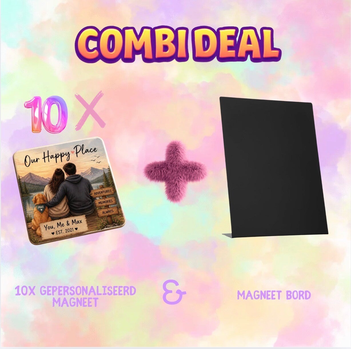 Combi Deal - 10x Gepersonaliseerde Magneet & Magneet Bord