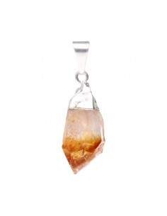 Pendentif en forme de pointe de citrine brute chauffée, plaqué argent