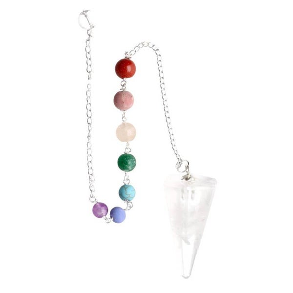 Pendule en quartz blanc facetté avec chakras en argent plaqué (FAC32)