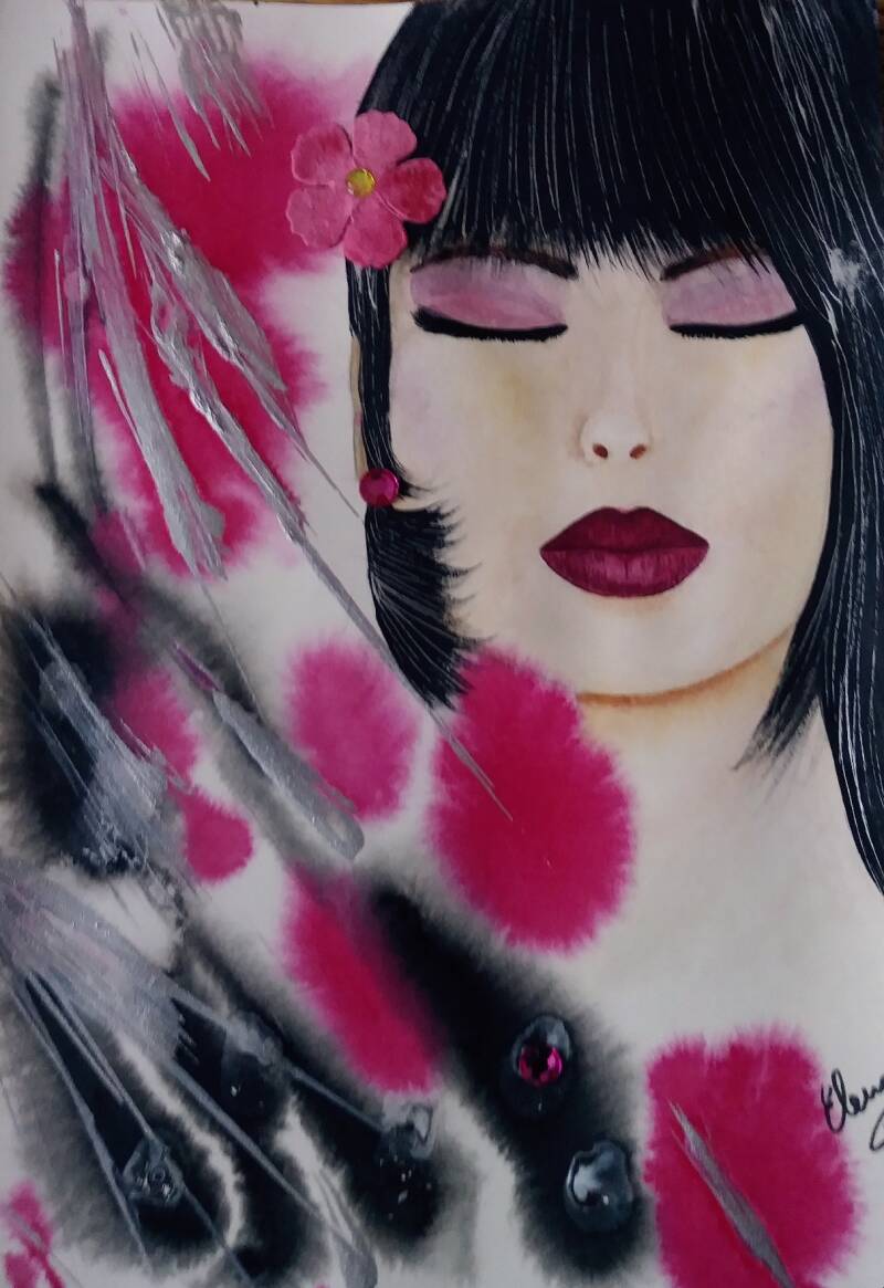 "Alexa". Watercolor collage on Archer Hot Pressed Paper. 7"x10".