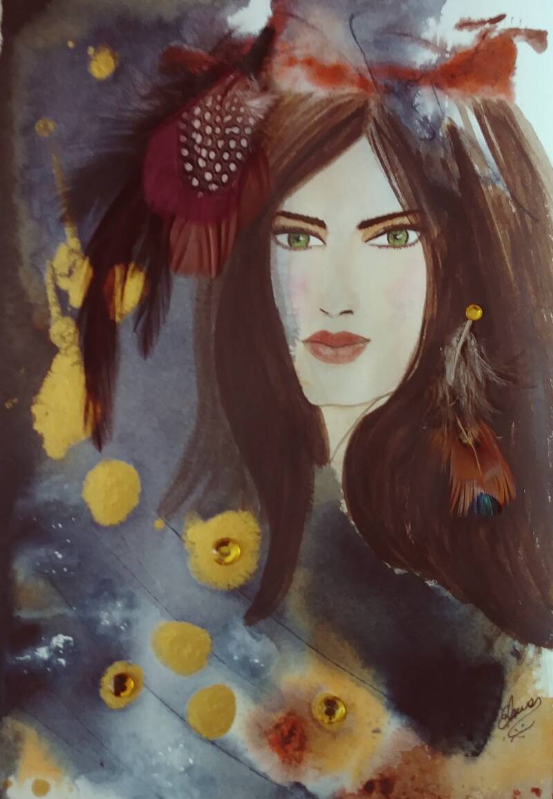 "Constellation". Watercolor  collage on Archer Hot Pressed Paper. 7"x10".