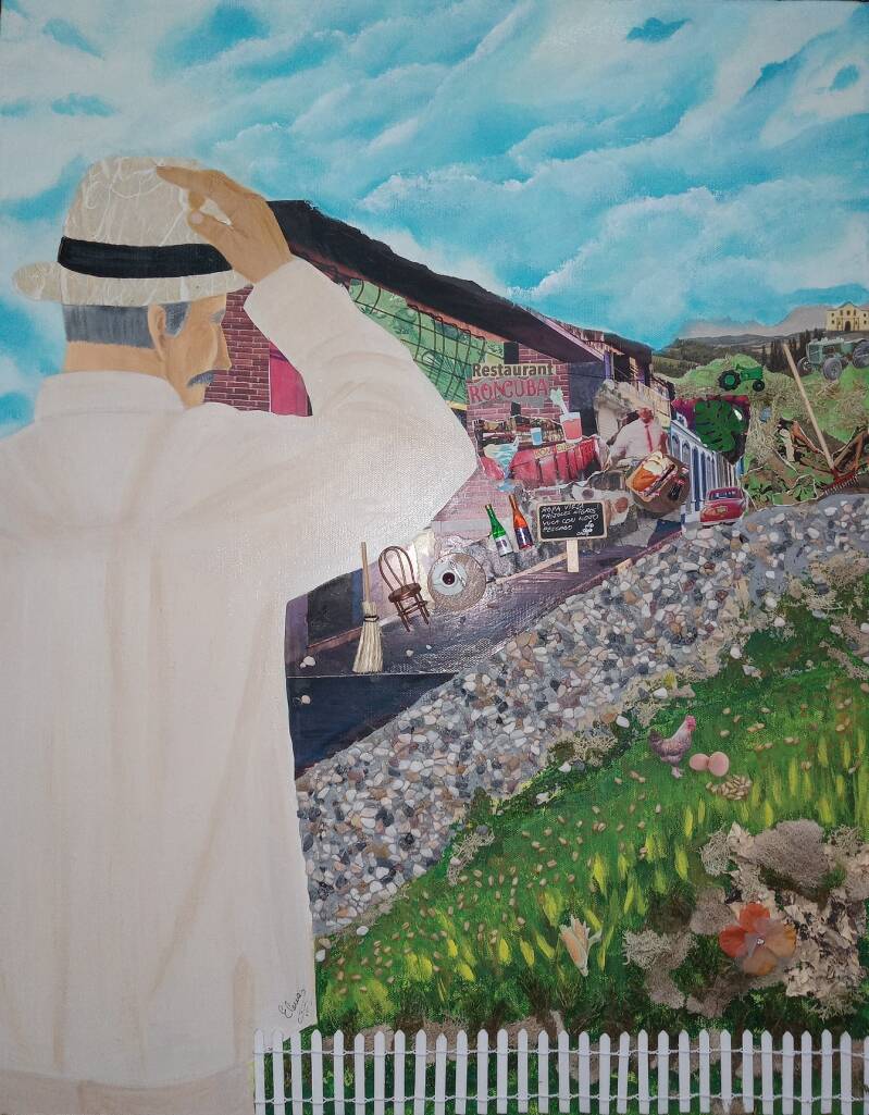 "Guajiro looking forward". Acrylic collage on canvas. 22"x28".