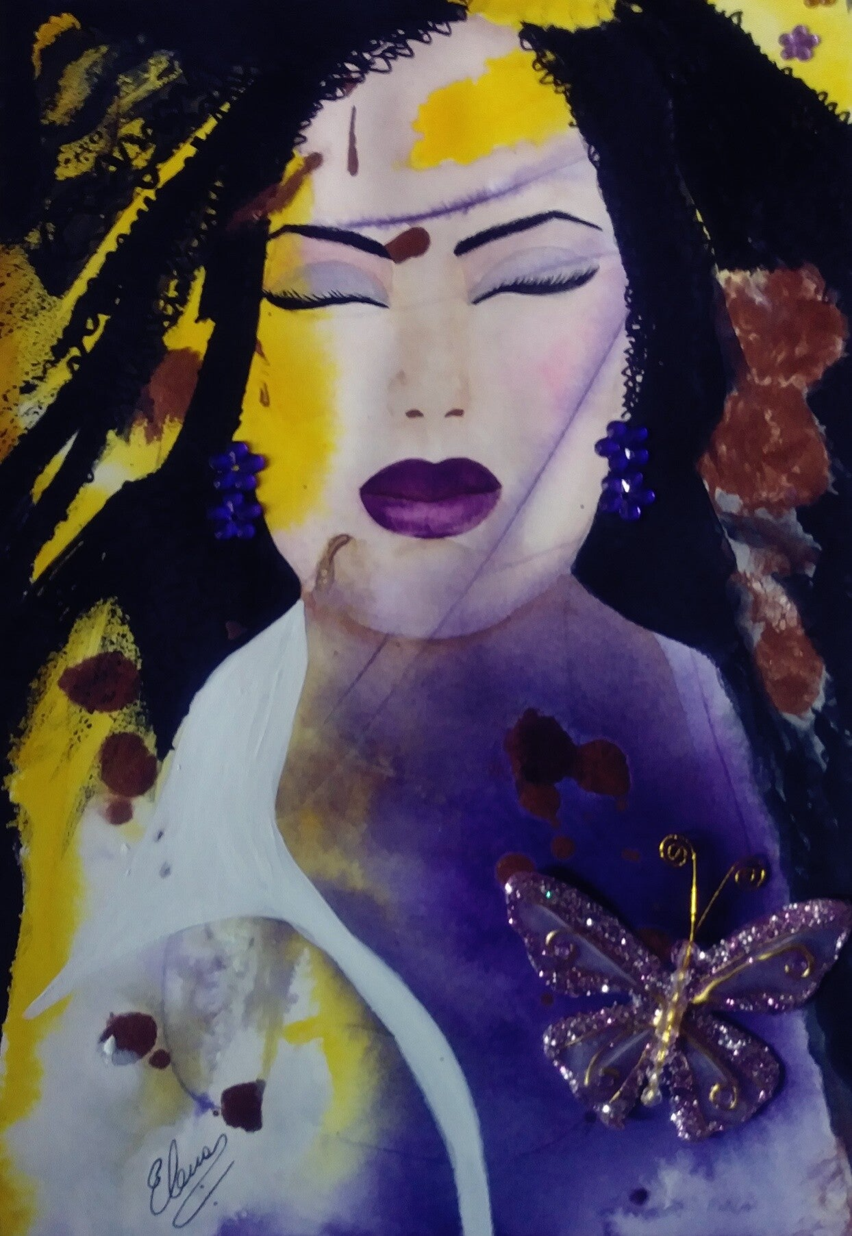 "Dreaming". Watercolor collage on Archer Hot Pressed Paper. 7"x10".