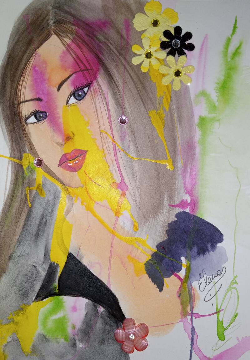 "Lauren" Watercolor collage on Archer Hot Pressed Paper.  7"x10".