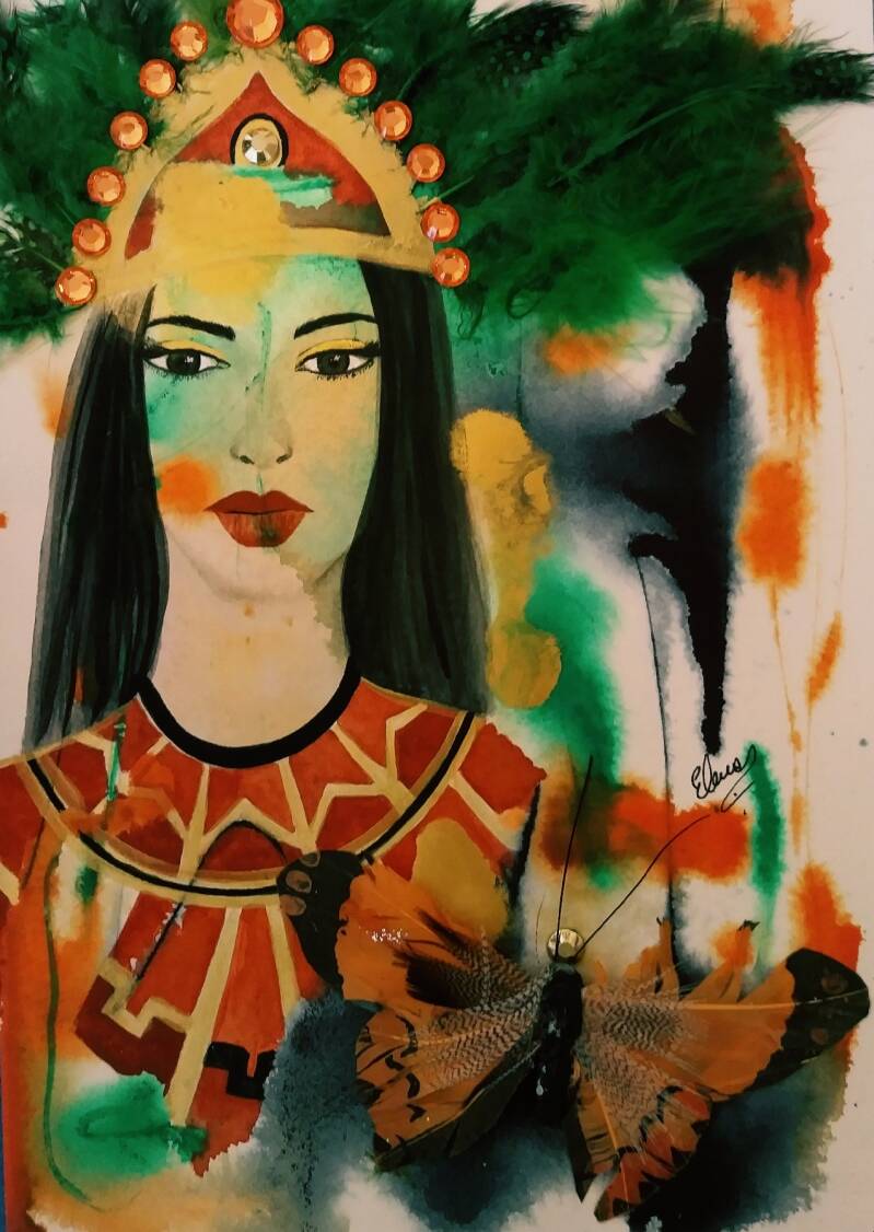 "Mexican Queen". Watercolor collage on Archer Hot Pressed Paper. 7"x10"