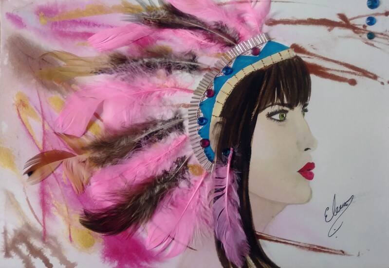 "Pink Feathers". Watercolor collage on Archer Hot Pressed Paper. 7"x10".