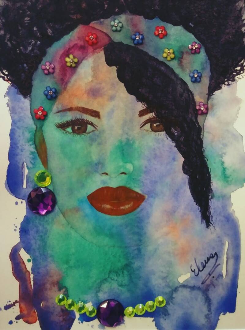 "Somalia". Watercolor collage on Archer Hot Pressed Paper. 7" x10".