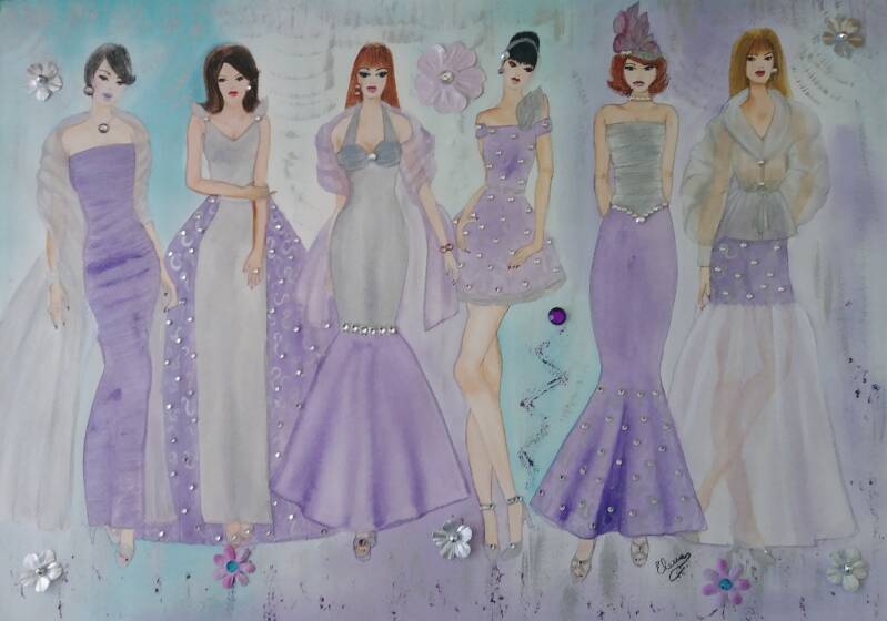 "Sweet Dreama" Watercolor collection collage. 10"x14".