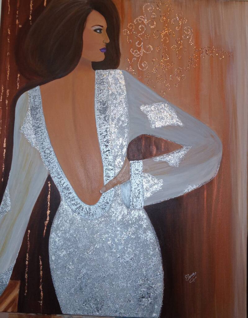 "Thinking of you". Acrylic  collage on canvas. 24'"x30".