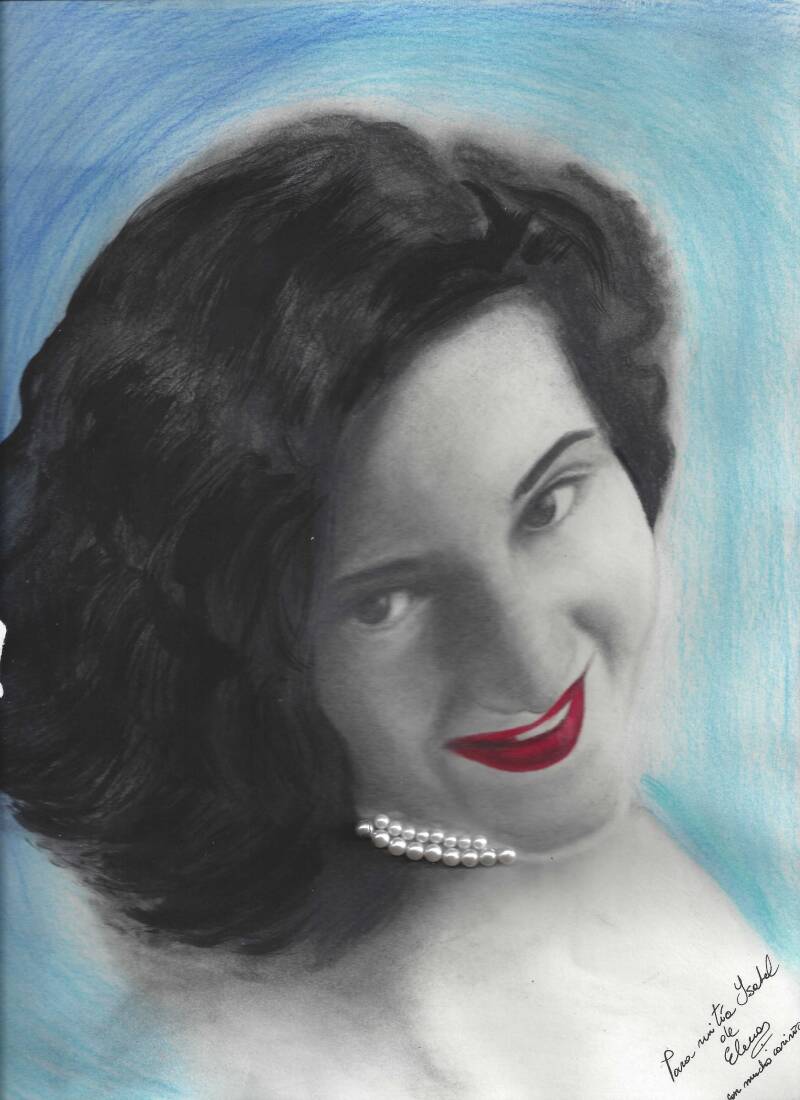 "Tia Isabel". Color Pencil and Pencil collage on Archer Hot Pressed Paper. 7"x9".