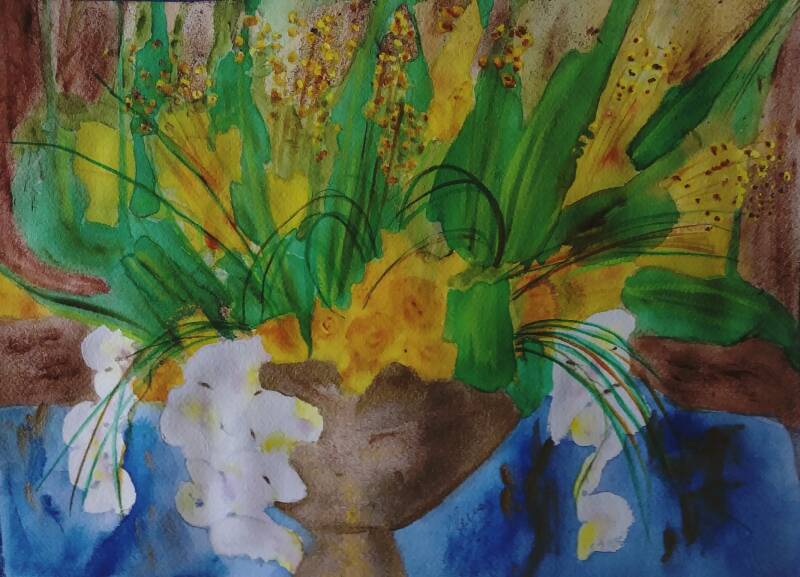 "Tropical Blues". Watercolor on Archer Cold Pressed Paper. 10"x14".