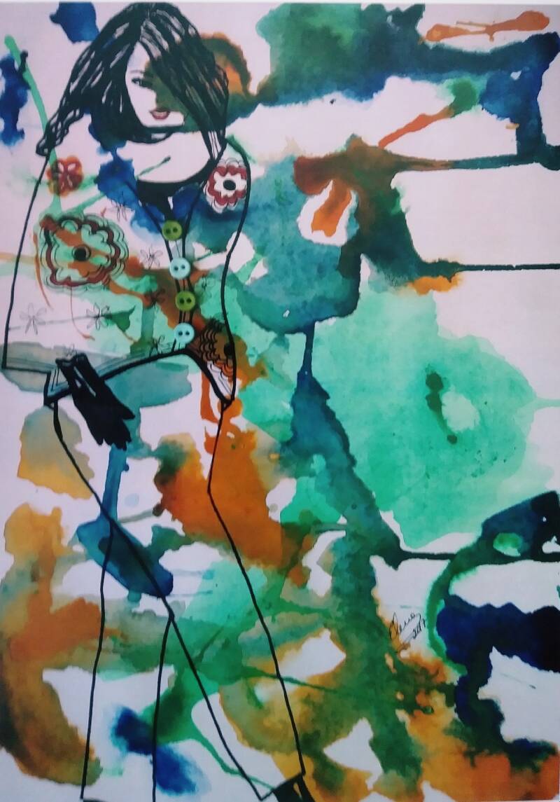 "Walking". Watercolor collage on Archer Hot Pressed  Paper.  7"x10".