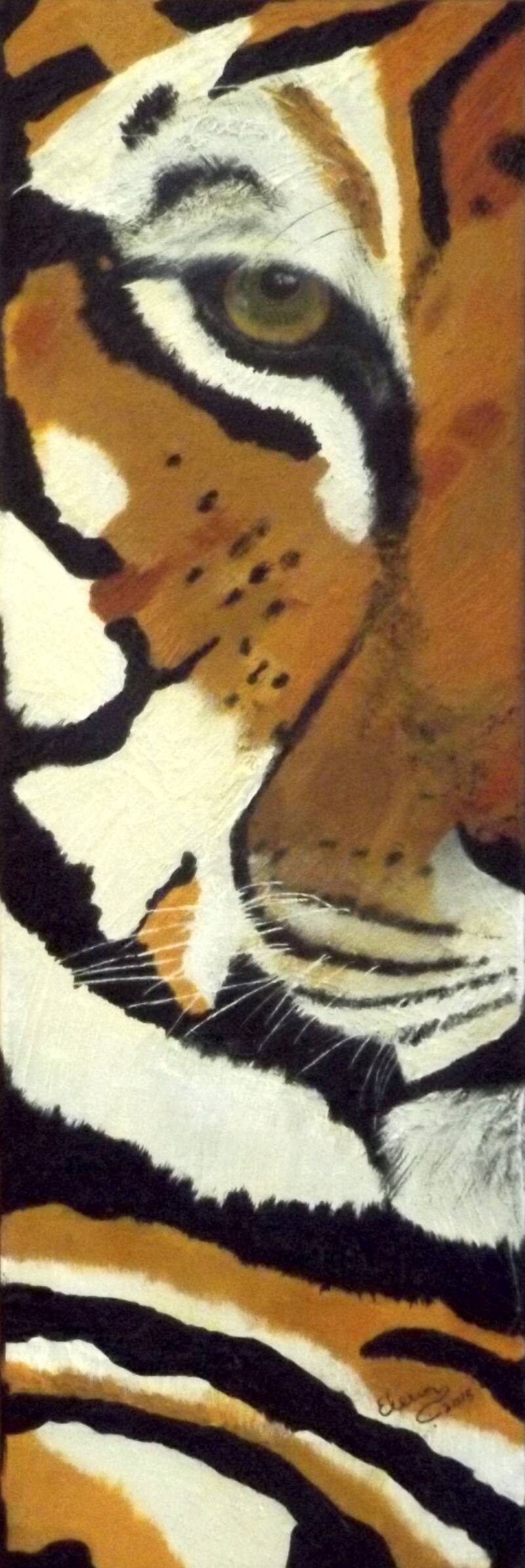 "Eye of the Tiger". Acrylic with gel mediums. Canvas 8"x24".