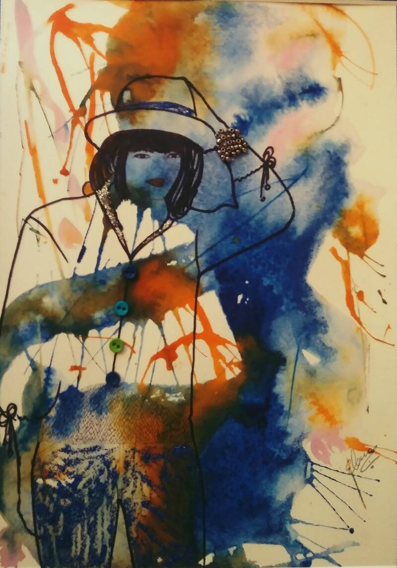 "Looking Forward". Watercolor collage on Archer Hot Pressed Paper. 7"x10".