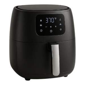 leek black air fryer with digital display and basket drawer on a kitchen countertop