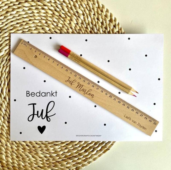 Liniaal en potloden ''Bedankt Meester of Juf''