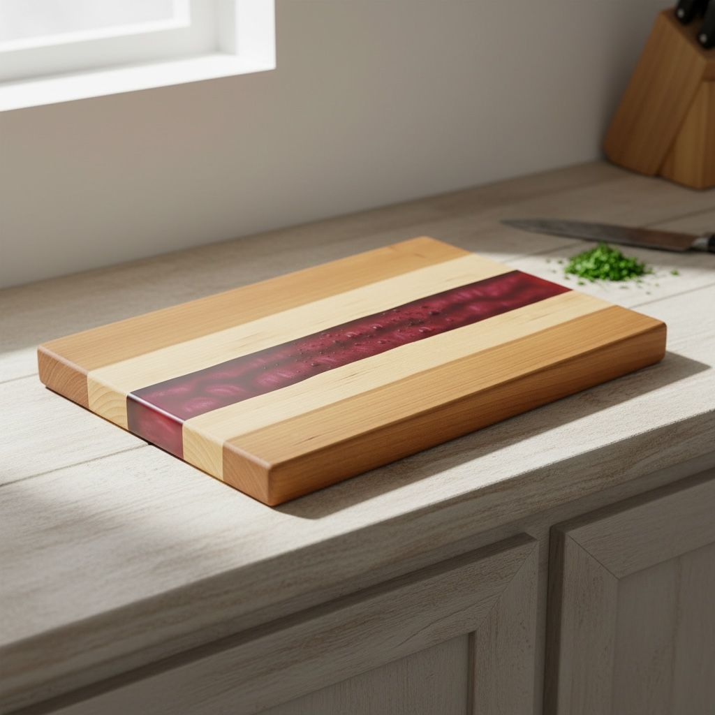 CHERRY WOOD AND EPOXY SERVING BOARD
