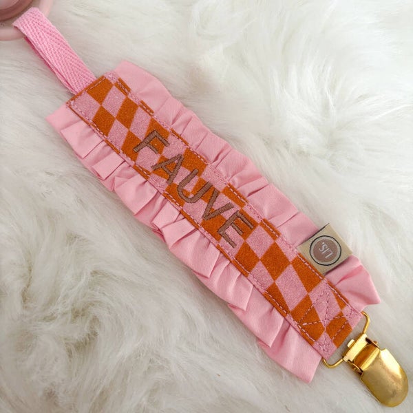 Speenkoord ruffle naam - Orange/Pink