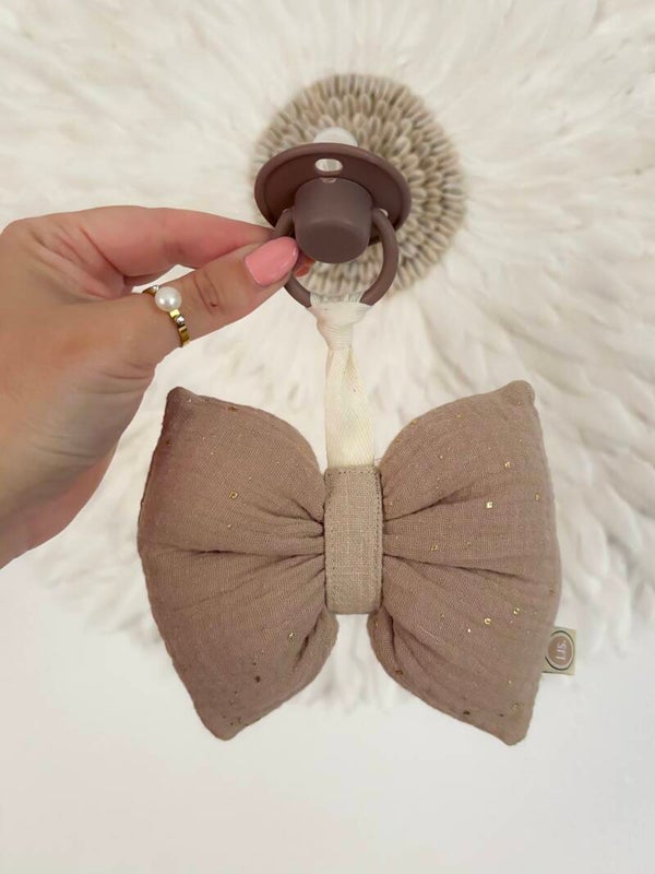 Speendoekje strik sparkle - taupe