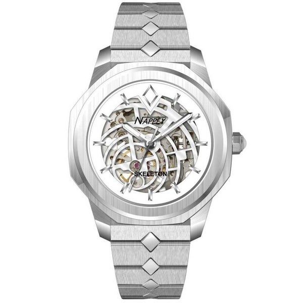 Reloj Nappey Skeleton Signature, plata y blanco, 115 x 94 x 740