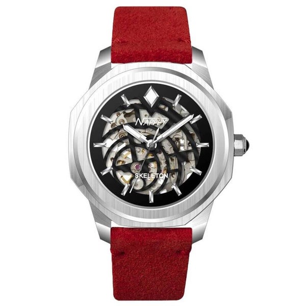 Reloj Nappey Skeleton, gamuza plateada y negra, 115 x 94 x 757
