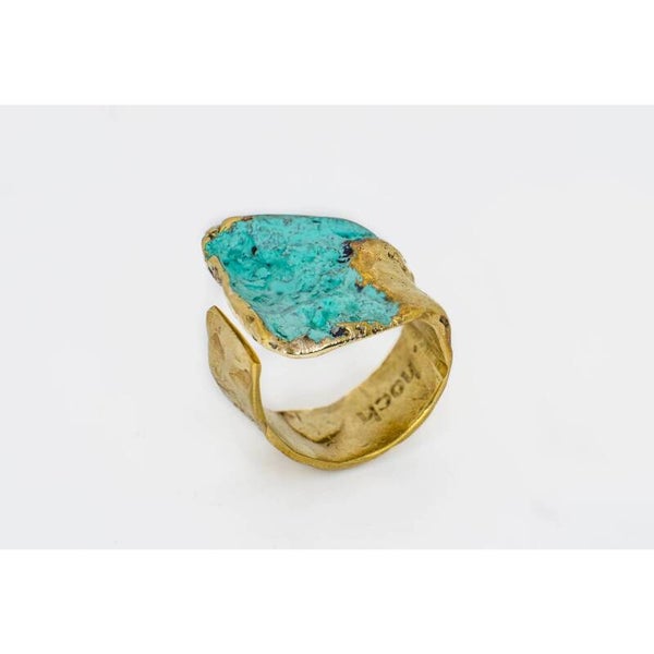 Elegante anillo cuadrado de bronce Turquesa Anillo ajustable