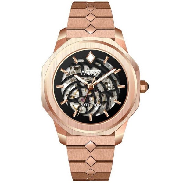 Reloj Nappey Skeleton Signature, dorado rosa y negro, 115 x 94 x 737
