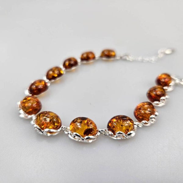Pulsera de cadena de ámbar báltico para joyas de plata de ley