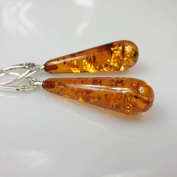 Pendientes de ámbar, pendientes de piedras preciosas, pendientes de lágrima de cristal