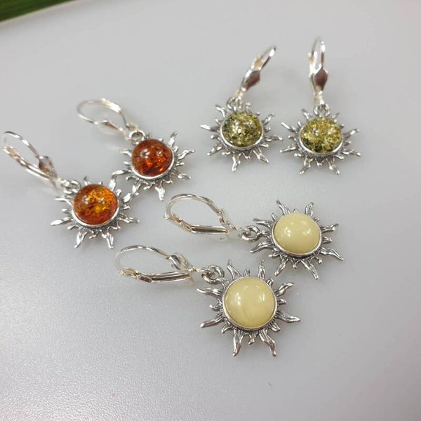 Pendientes de ámbar Sol llameante Pendiente de piedras preciosas