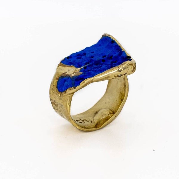 Elegante anillo cuadrado de bronce en Azul Anillo ajustable