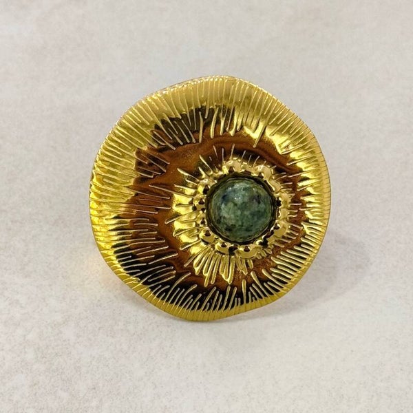 Anillo Ajustable de Acero Inoxidable Evora con Piedras Minerales