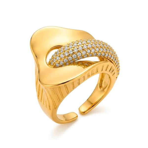 Anillo de Circonita Brillante acabado en oro amarillo de 18k
