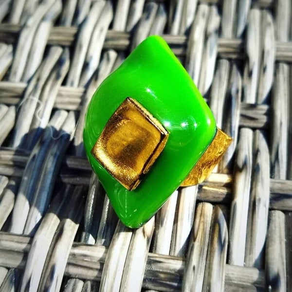 Anillo Rana Verde Burbujas.