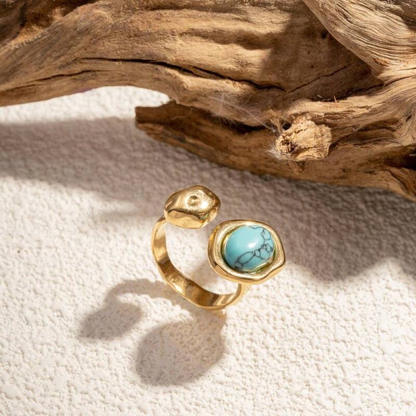 Anillo ajustable de piedra natural en acero inoxidable