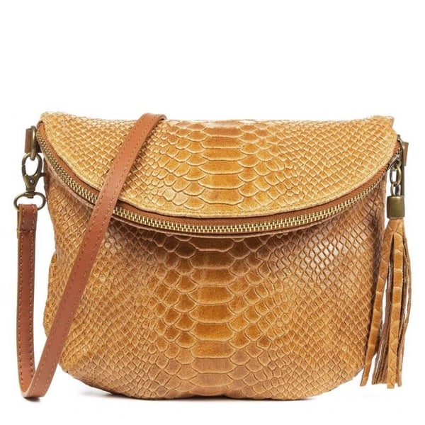Bolso bandolera Mujer.Piel auténtica Gamuza grabado serpiente - Cuero