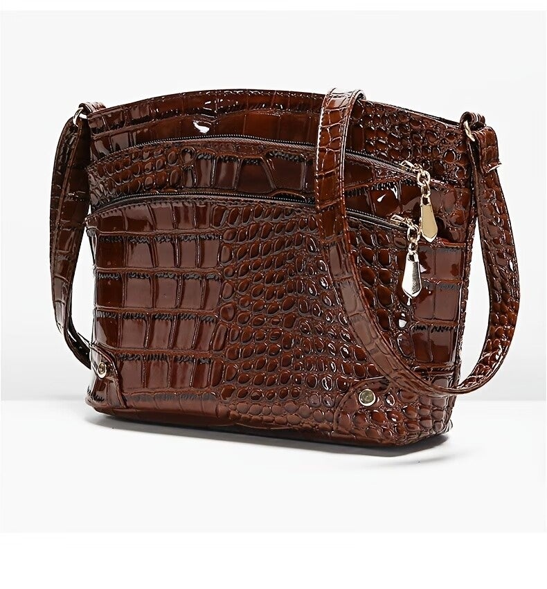 Bolso de Mujer con Diseño de Cocodrilo - Marron