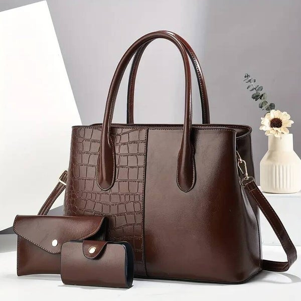 Bolso de Gran Capacidad con Estampado Cocodrilo Marron