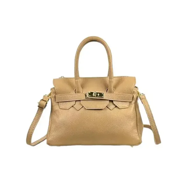 Bolso de Mano en Piel Italiana con Frontal Decorativo Mujer.Kaki