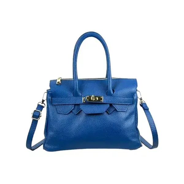 Bolso de Mano en Piel Italiana con Frontal Decorativo Mujer.BLUE