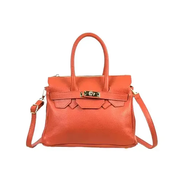 Bolso de Mano en Piel Italiana con Frontal Decorativo Mujer.Oranje