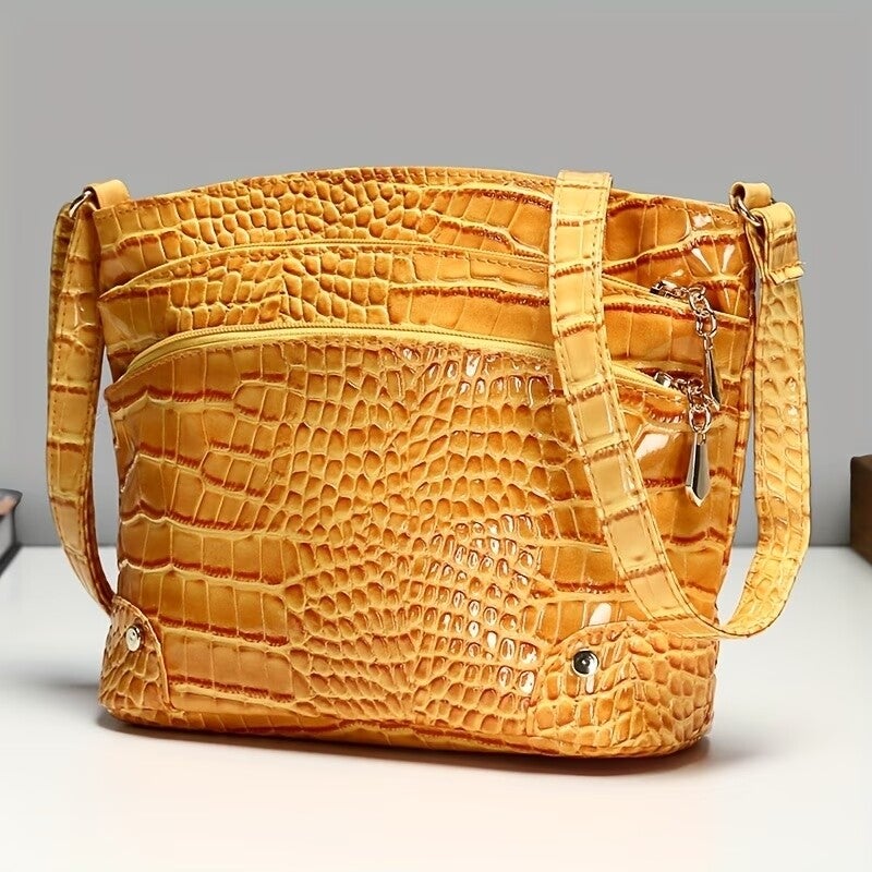 Bolso de Mujer con Diseño de Cocodrilo -Mostaza
