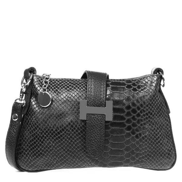 Bolso de mano Mujer.Piel auténtica Gamuza Grabado Serpiente - Negro