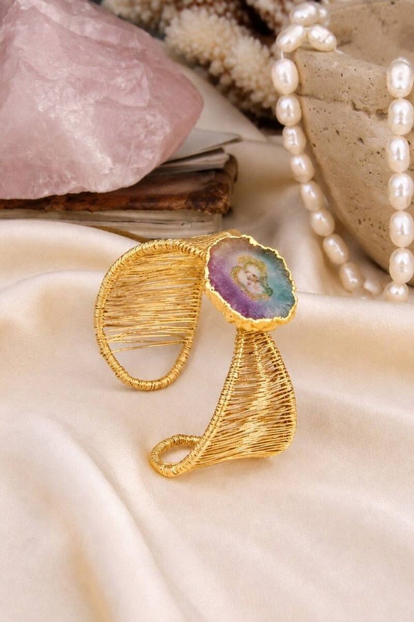 Brazalete - Chapados en oro amarillo y cuarzo