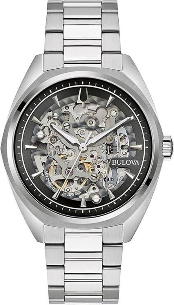 Bulova Reloj analógico automático para Hombre con Correa de Acero Inoxidable 96A293, Negro, Pulsera