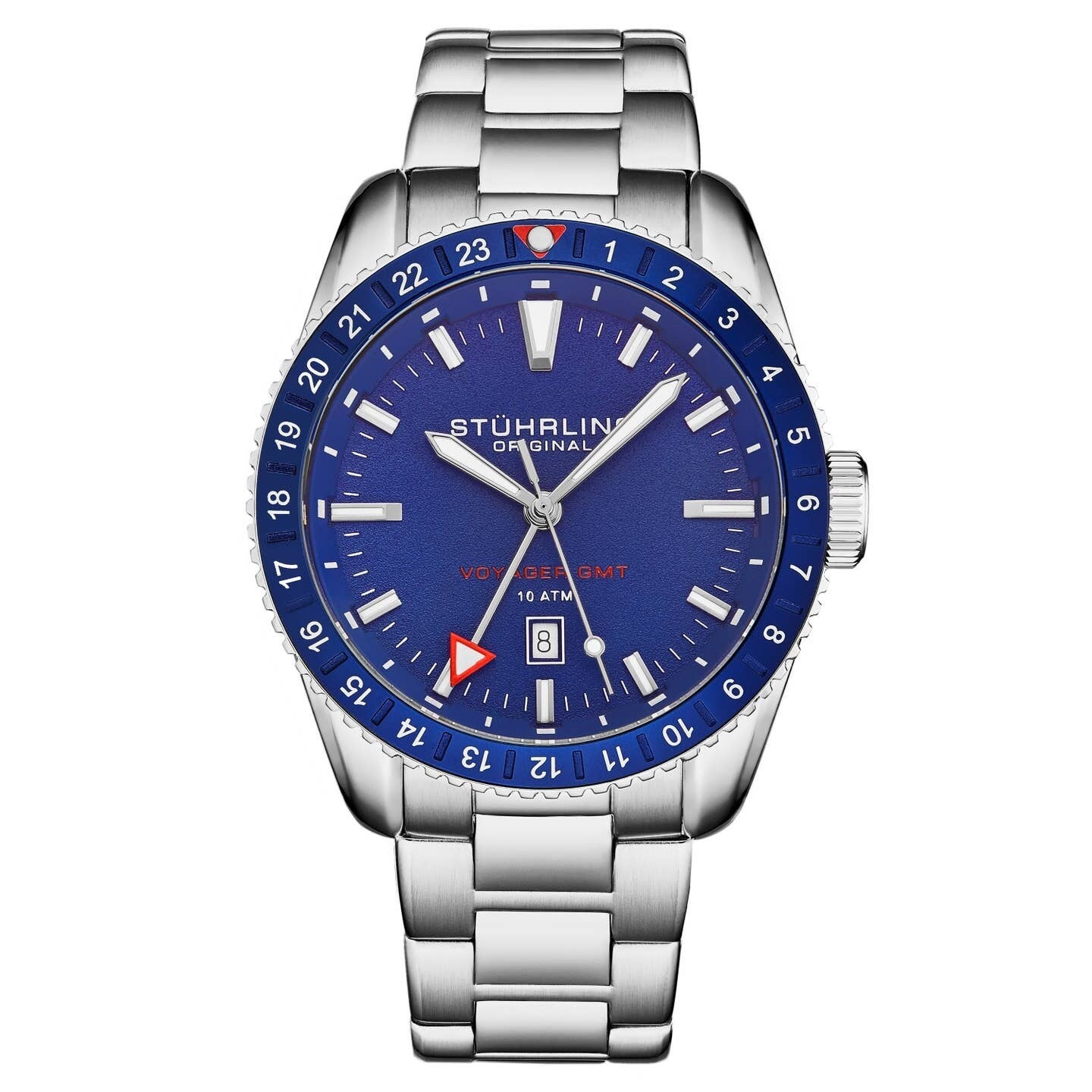 Reloj Stuhrling 4017 2 Voyager GMT Diver Date azul para hombre
