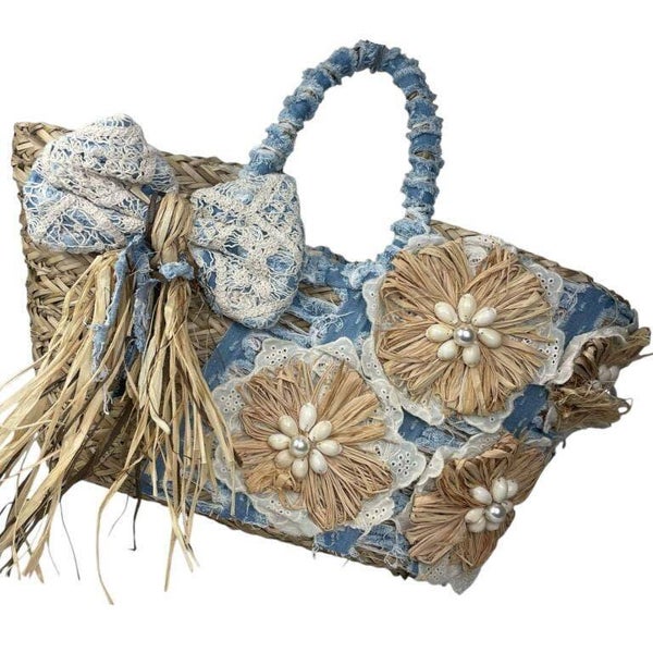 Capazo Artesanal Único – Rafia & Tela Vaquera con Diseño Premium ✨
