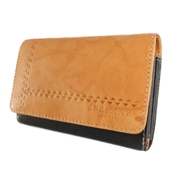 Monedero de piel auténtica para mujer con tarjetero.Camel