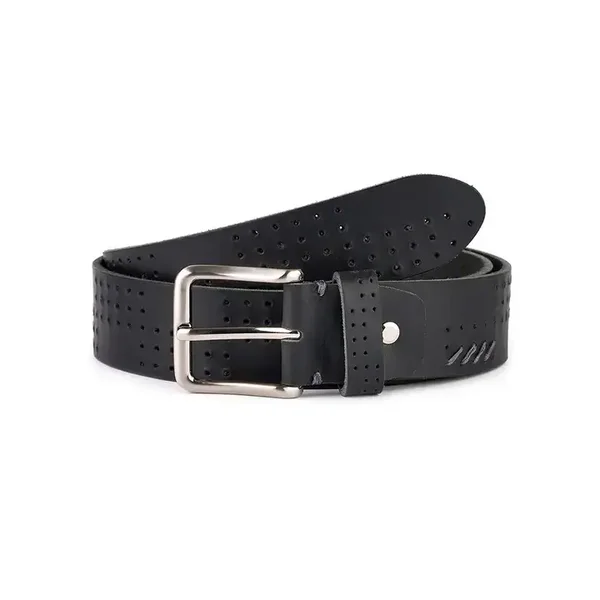 Cinturón de piel con detalles picados y cosidos.Negro